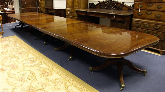 A large William IV and later mahogany five pillar extending dining table, 21ft 10in. x 5ft 2.5in. x 2ft 5in.